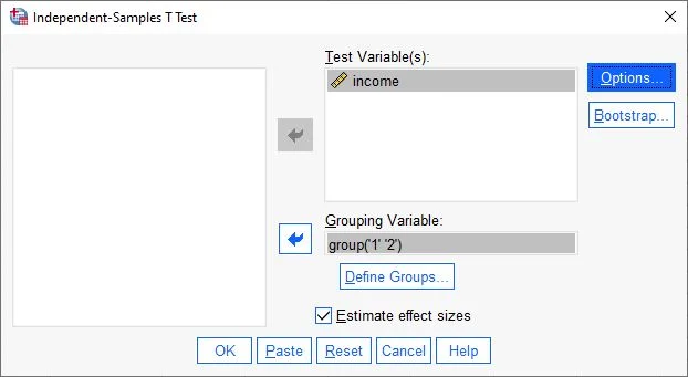 SPSS Independent T-Test, unpaired t-test, Comparing Groups in SPSS, Two-Sample T-Test, independen samples: window t test with grouping variable