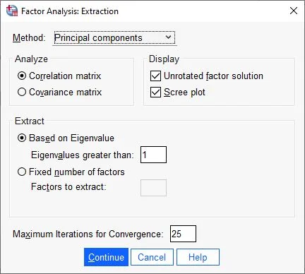 SPSS Factor Analysis, Exploratory Factor Analysis (EFA), Confirmatory Factor Analysis (CFA), Factor Loadings, Factor Structure Analysis: setup extraction options